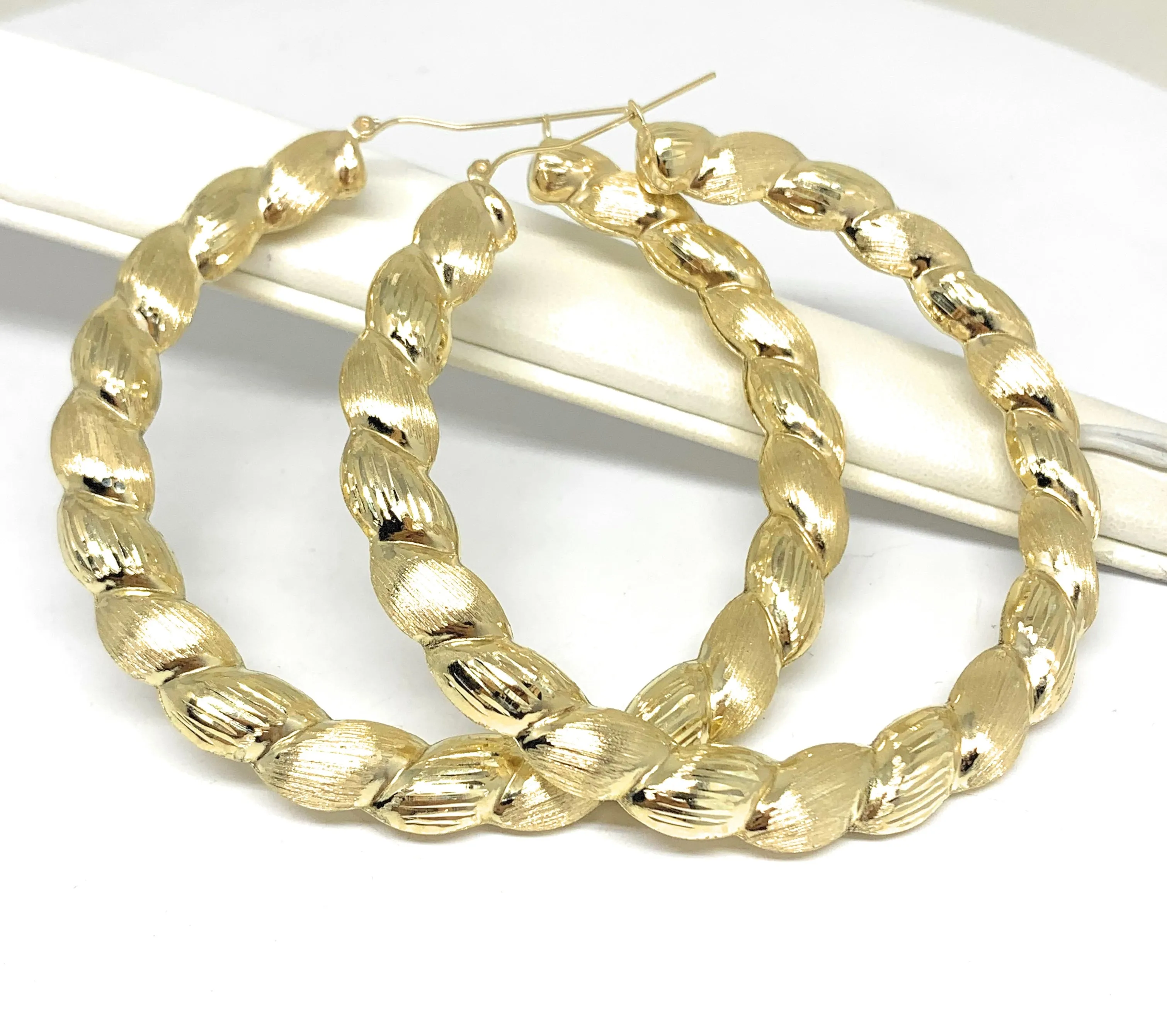 10k Solid Gold Yellow Twist Hoop Earrings 2-3 INCH Arracadas