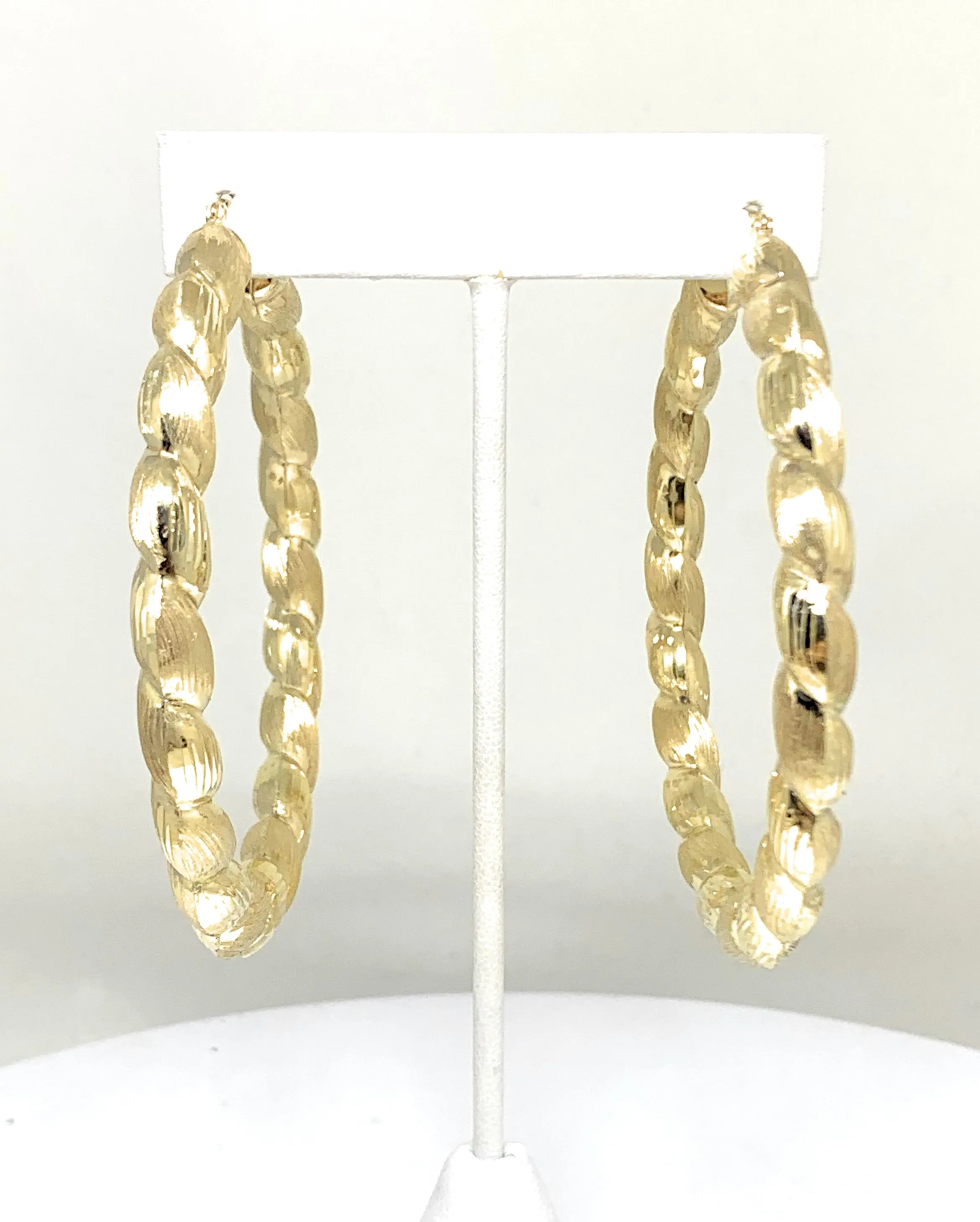 10k Solid Gold Yellow Twist Hoop Earrings 2-3 INCH Arracadas