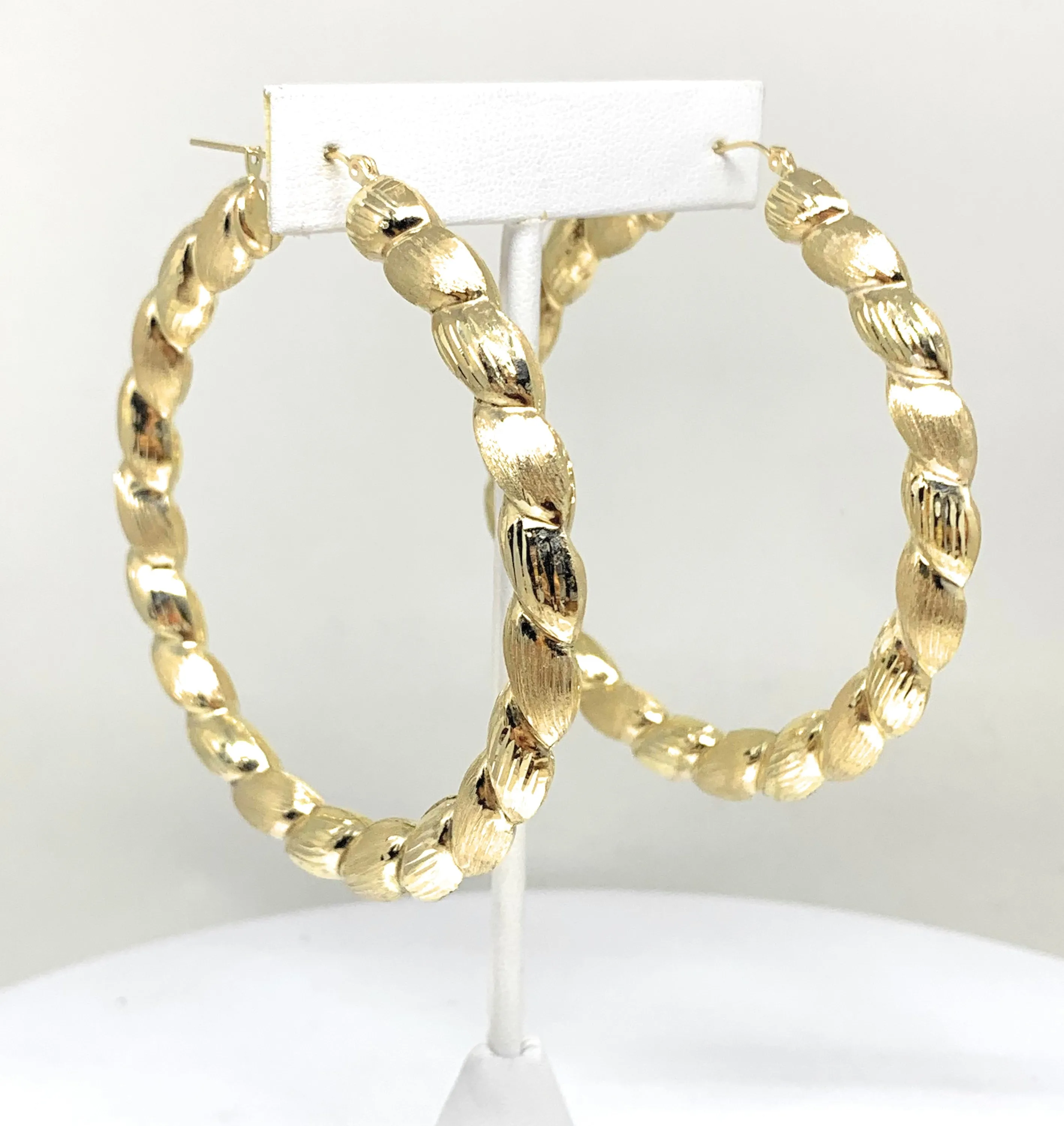 10k Solid Gold Yellow Twist Hoop Earrings 2-3 INCH Arracadas