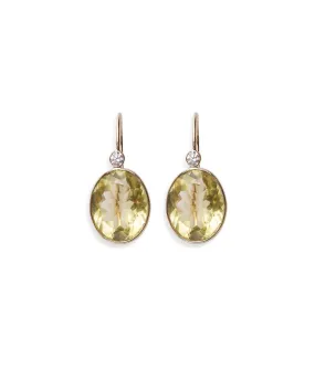 14k Gold Pool Earrings in Lemon Quartz & Diamond