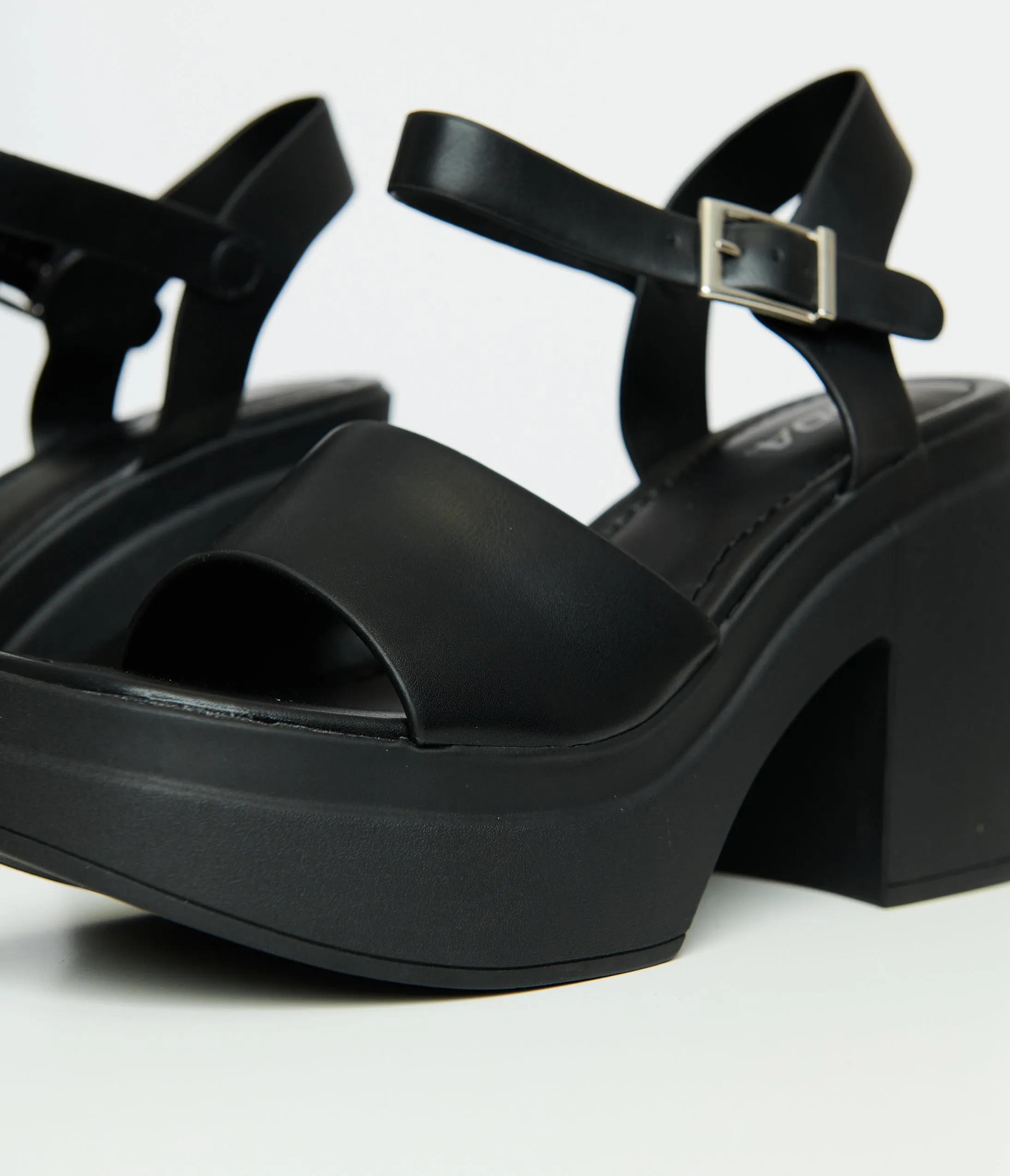 1970s Black Leatherette Chunky Platform Heels