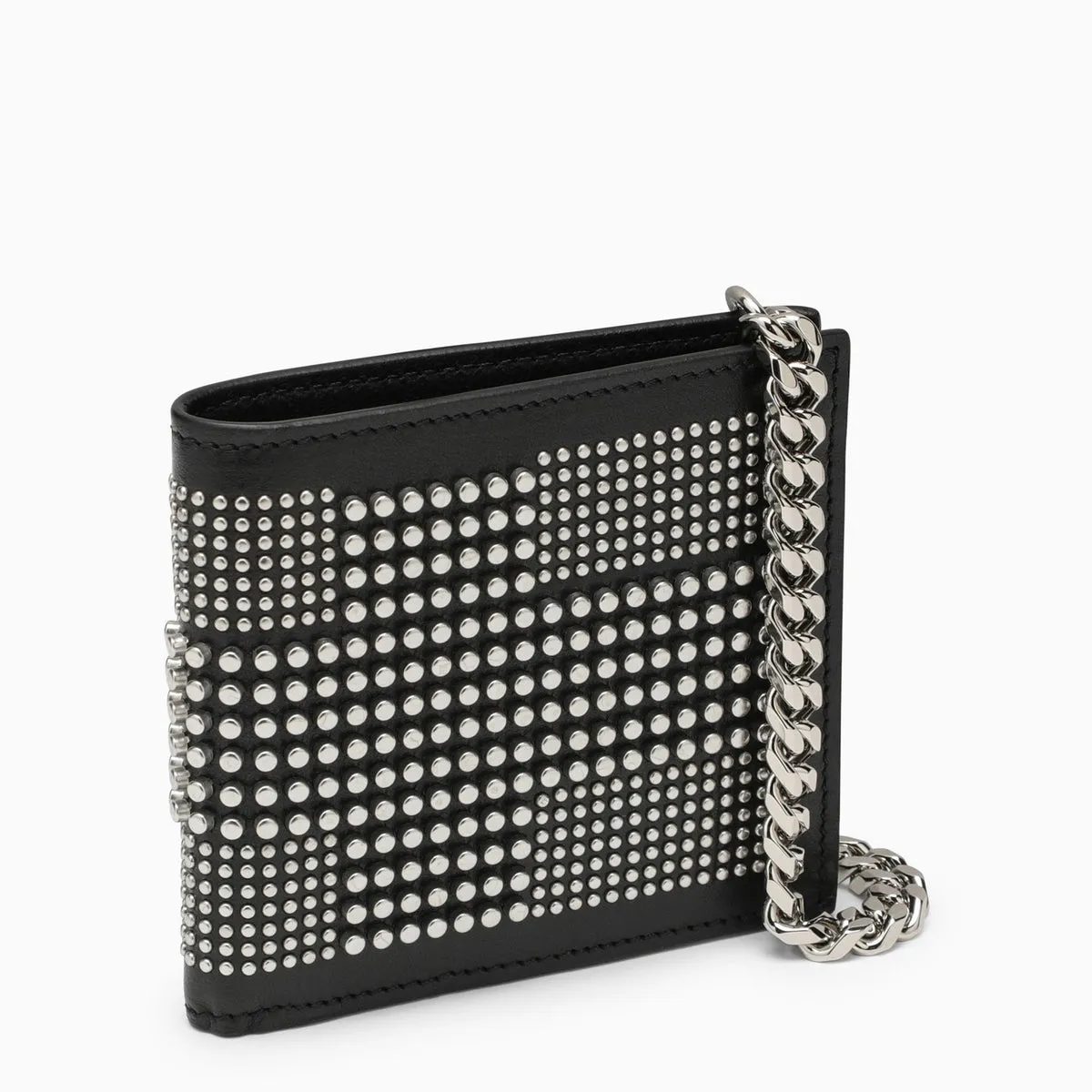 Alexander McQueen    Alexander Mc Queen Black Leather Wallet With Studs And Chain