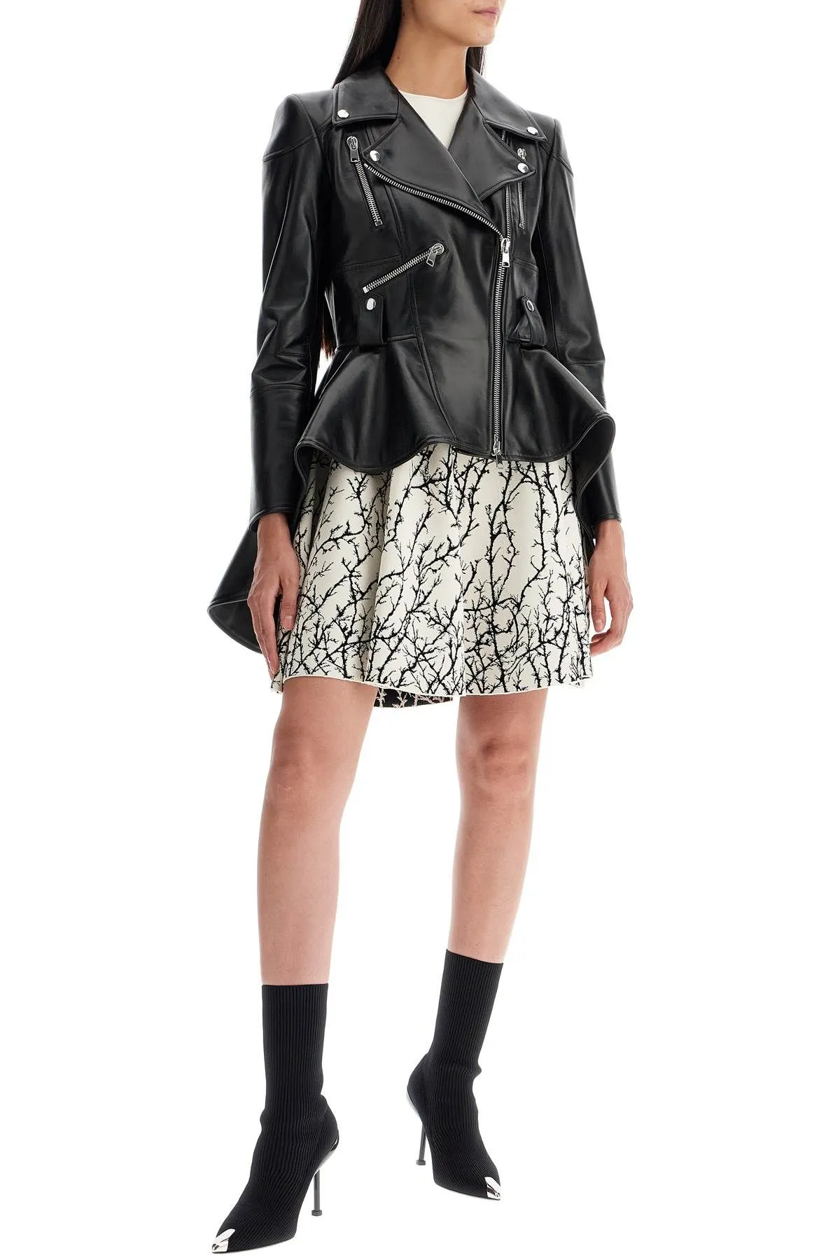 Alexander McQueen    Alexander Mcqueen Peplum Leather Biker Jacket