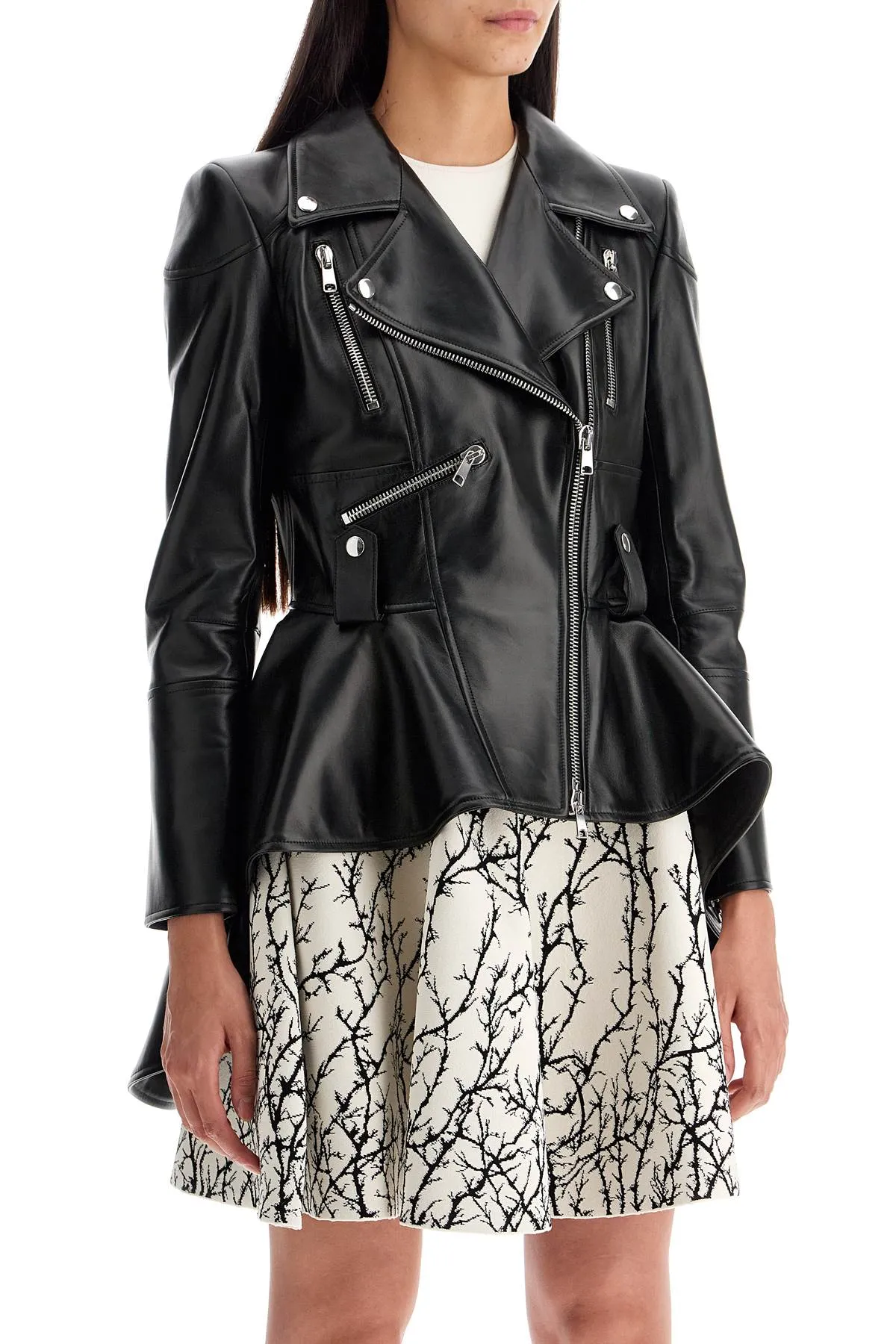 Alexander McQueen    Alexander Mcqueen Peplum Leather Biker Jacket