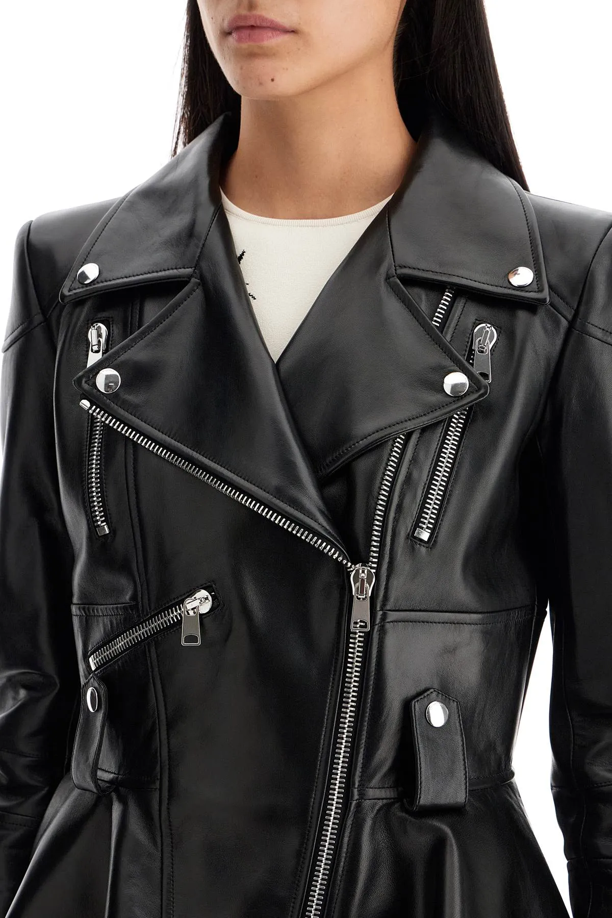 Alexander McQueen    Alexander Mcqueen Peplum Leather Biker Jacket