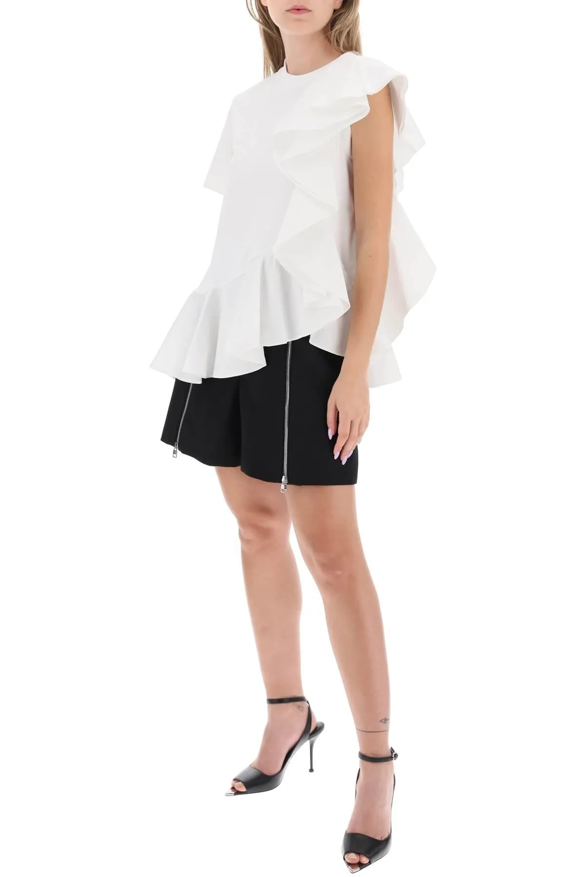 Alexander McQueen    Alexander Mcqueen Ruffled Asymmetric Jersey Top