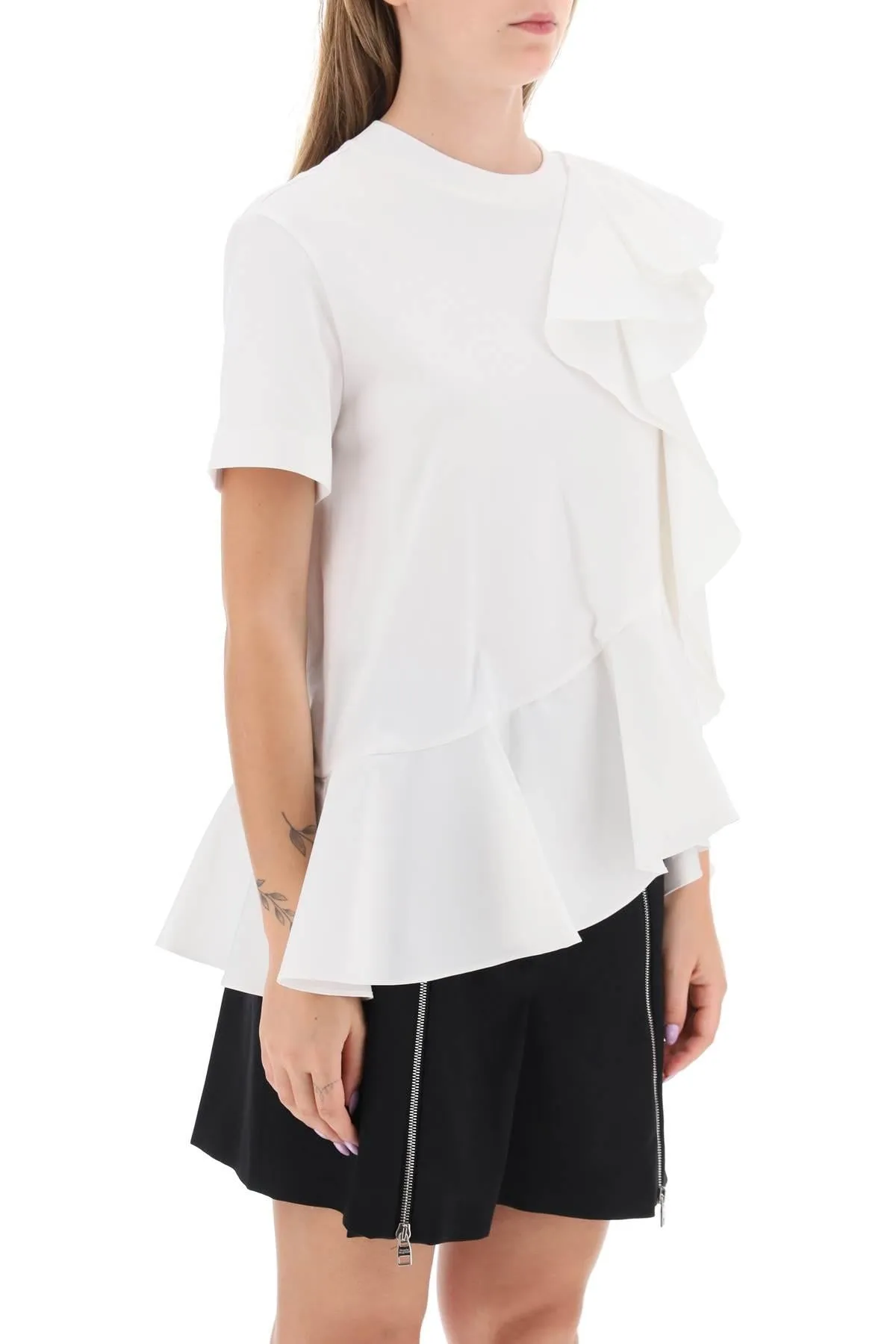 Alexander McQueen    Alexander Mcqueen Ruffled Asymmetric Jersey Top