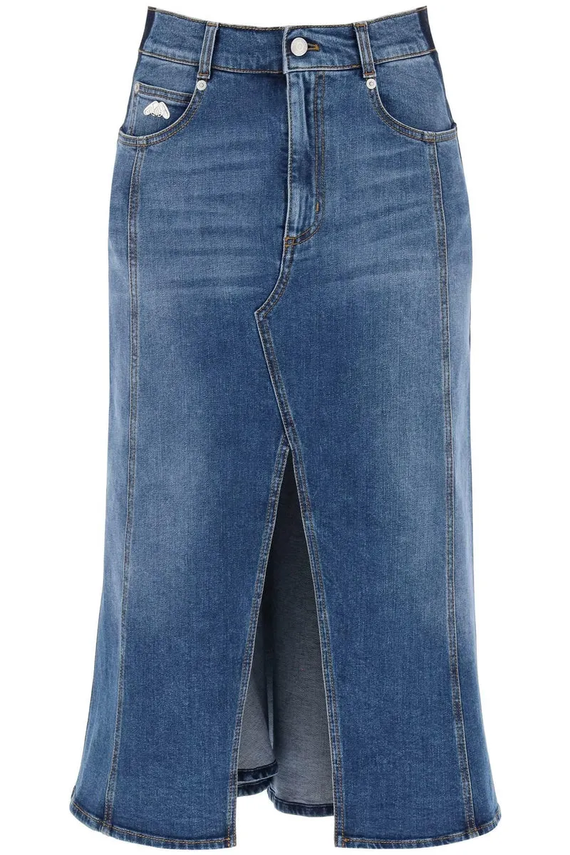 Alexander McQueen    Alexander Mcqueen Washed Denim Midi Skirt