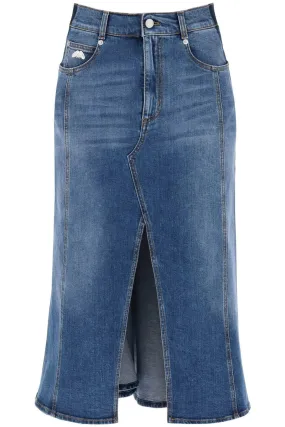 Alexander McQueen    Alexander Mcqueen Washed Denim Midi Skirt