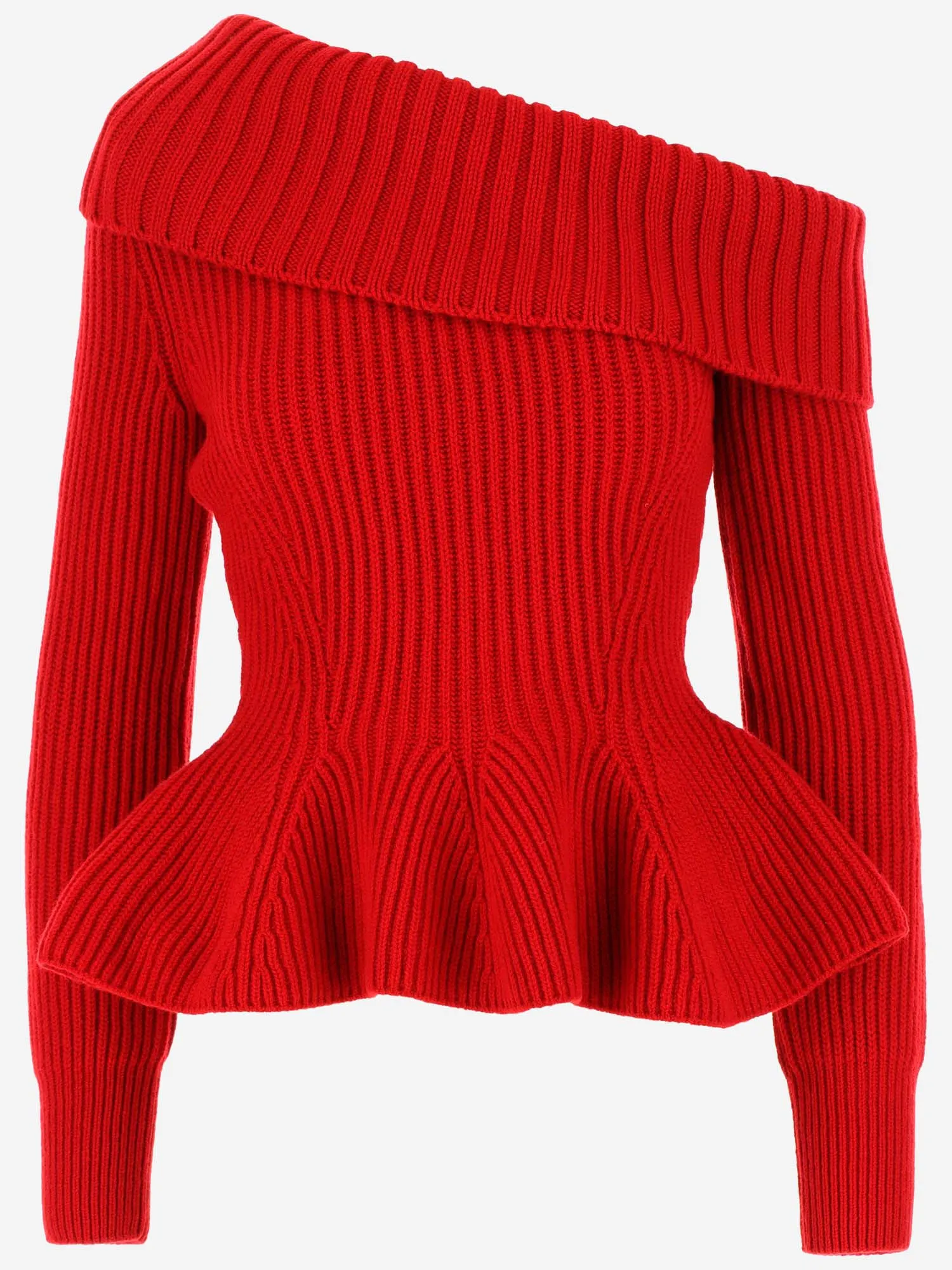 Alexander Mcqueen Asymmetric-Ribbed Long-Sleeve Top