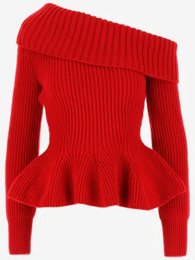 Alexander Mcqueen Asymmetric-Ribbed Long-Sleeve Top