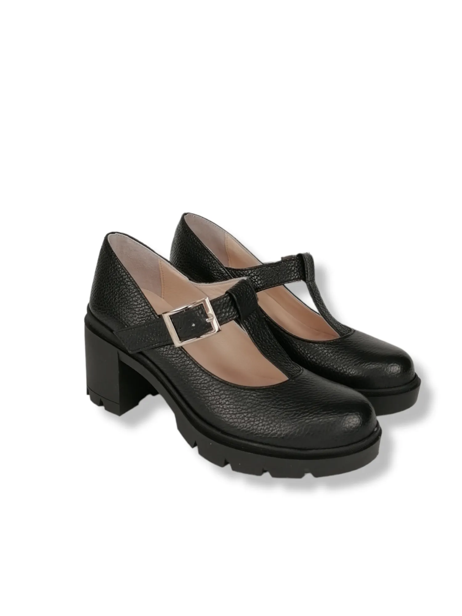 ALICE MARY JANES BLACK RUBBER HEELS (7,5cm)