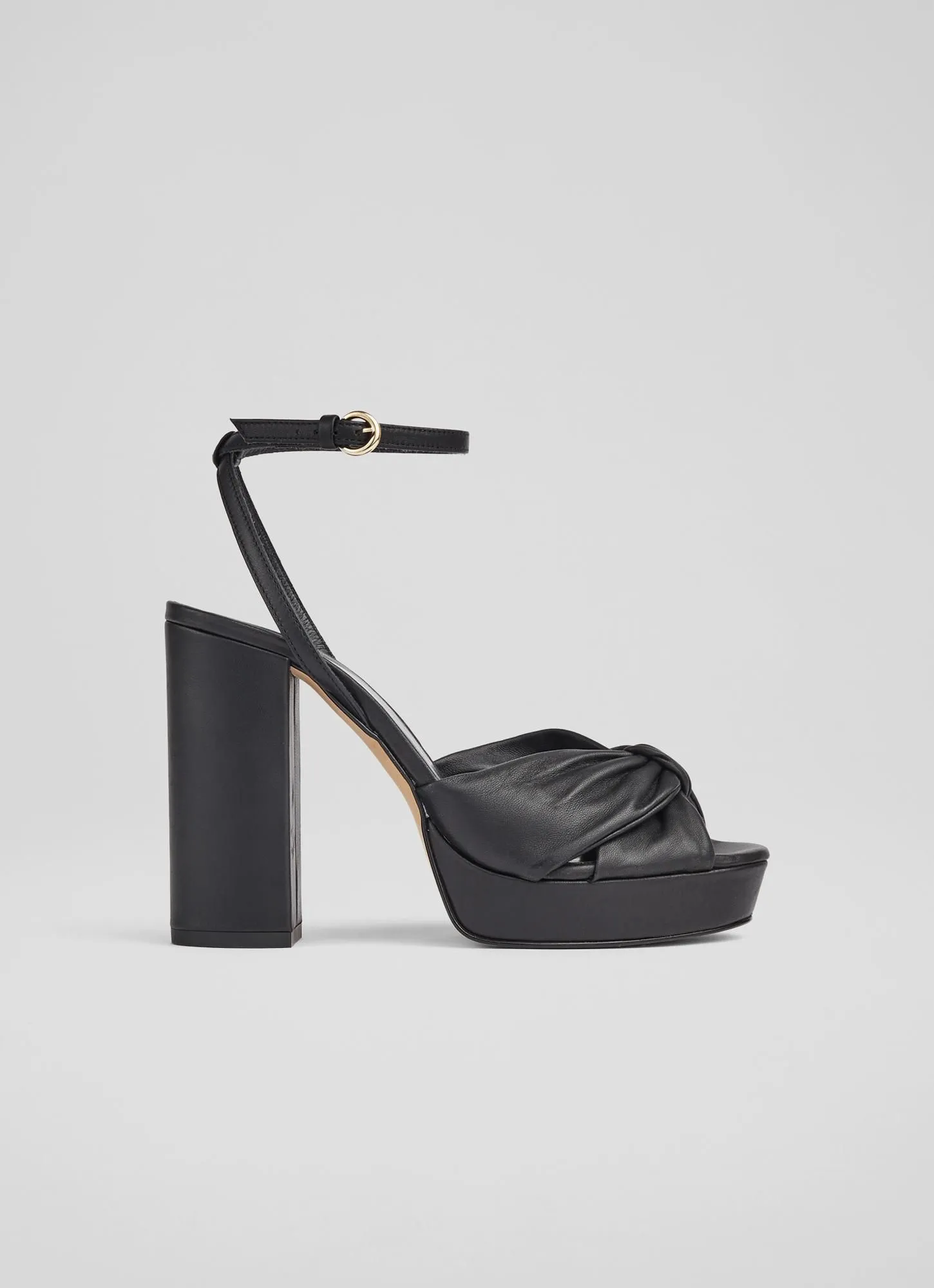 Amanda Black Leather Platform Sandals, Black