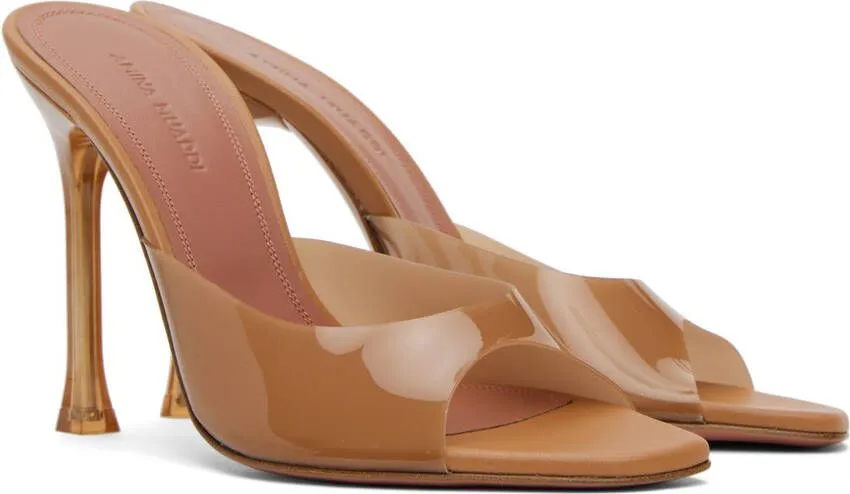 Amina Muaddi Brown Alexa Glass Slipper 105 Heeled Sandals