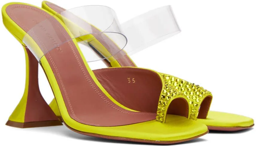 Amina Muaddi Yellow Paloma Crystal Slipper Heeled Sandals