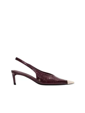 Anine Bing   Nina Heels With Metal Toe Cap / Burgundy Small Embossed