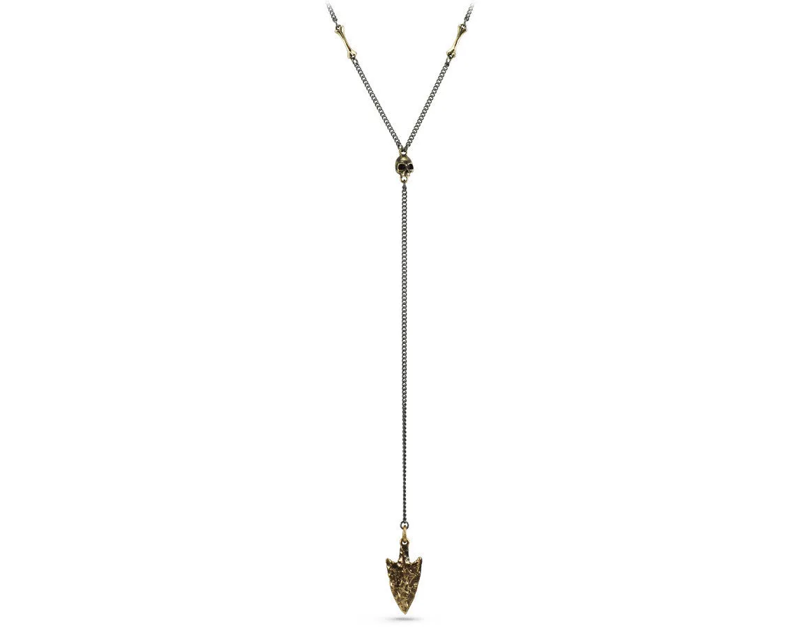 Arrowhead Necklace with Skull & Bones - Bronze