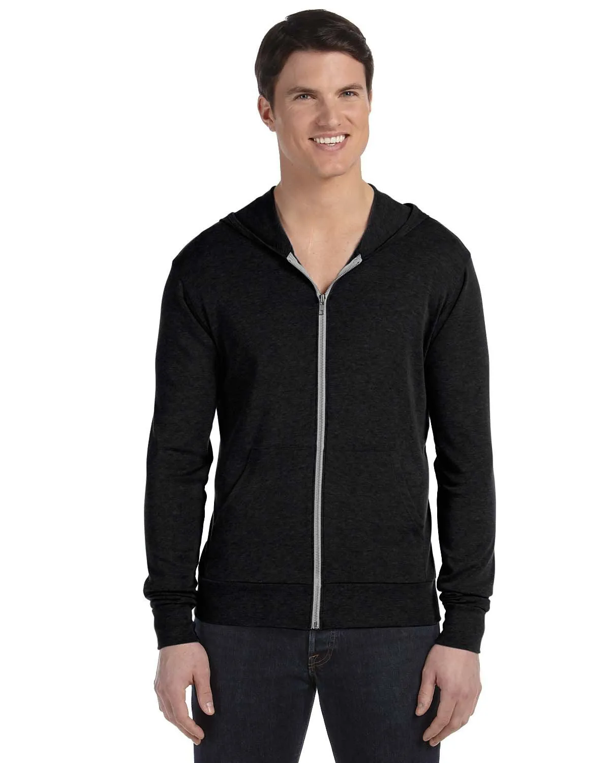 Bella + Canvas Unisex Triblend Full-Zip Lightweight Hoodie 3939 Black Triblend