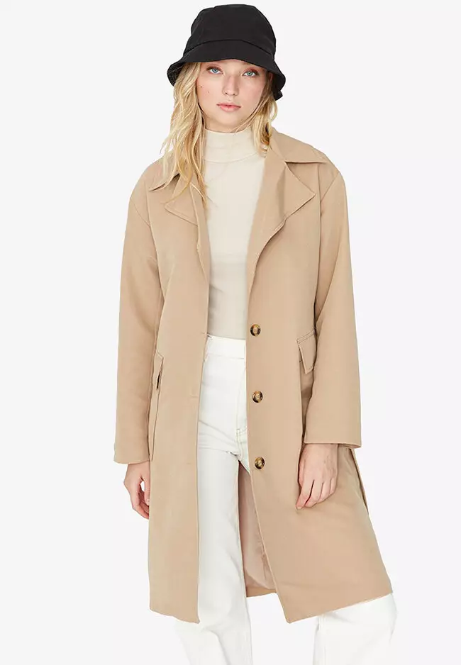 Belted Button Closure Trench Coat