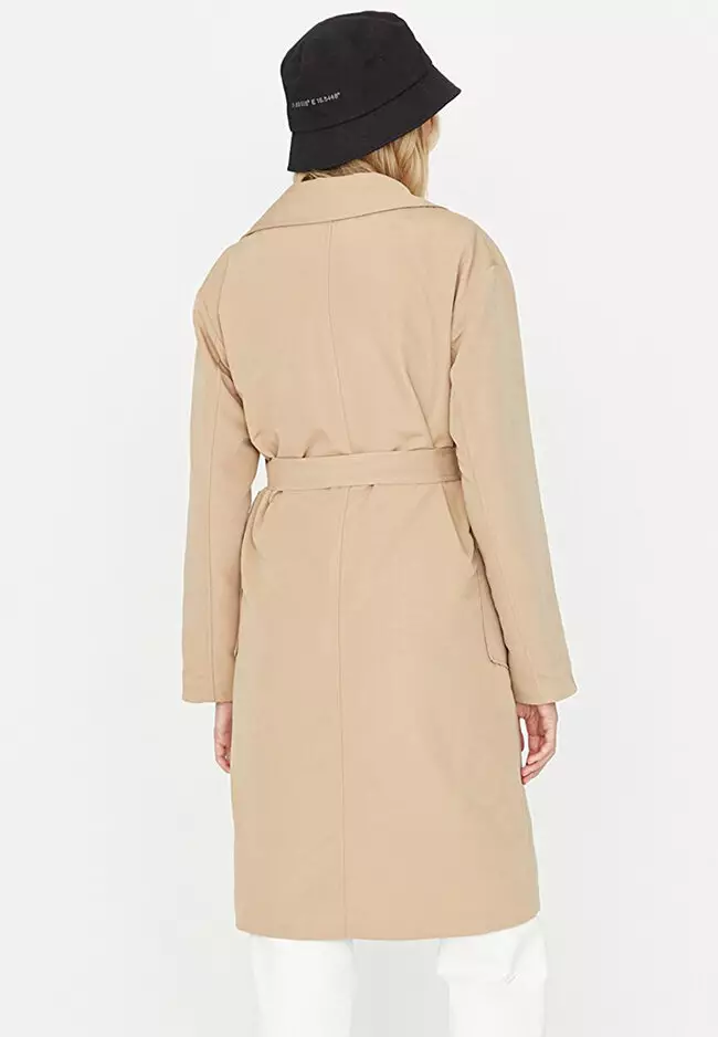 Belted Button Closure Trench Coat