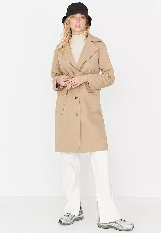 Belted Button Closure Trench Coat