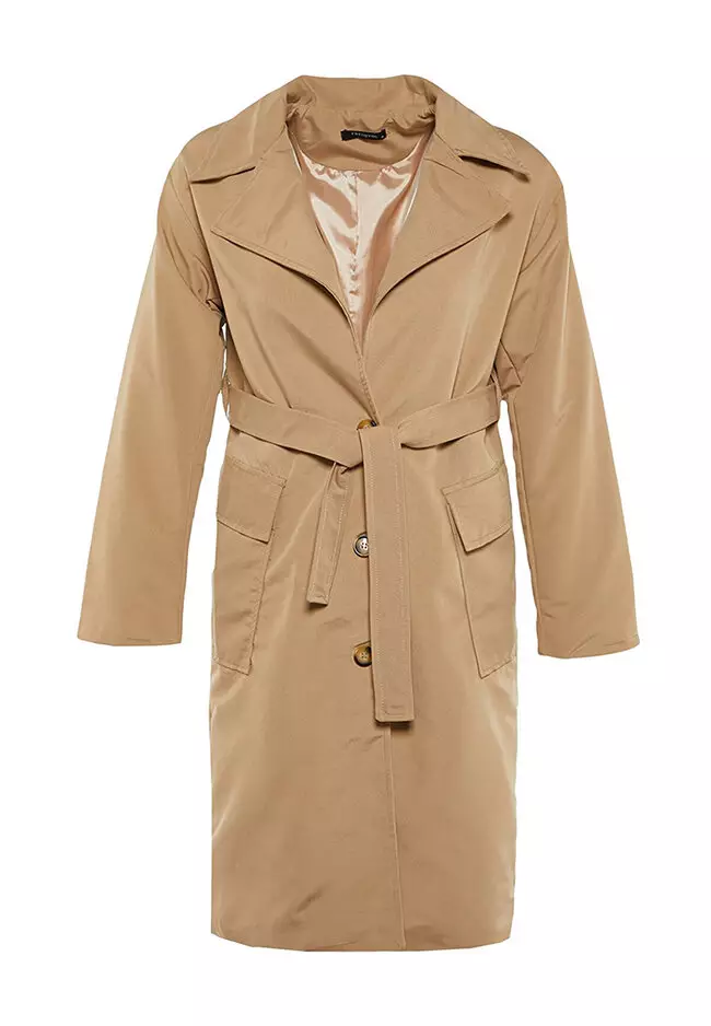 Belted Button Closure Trench Coat