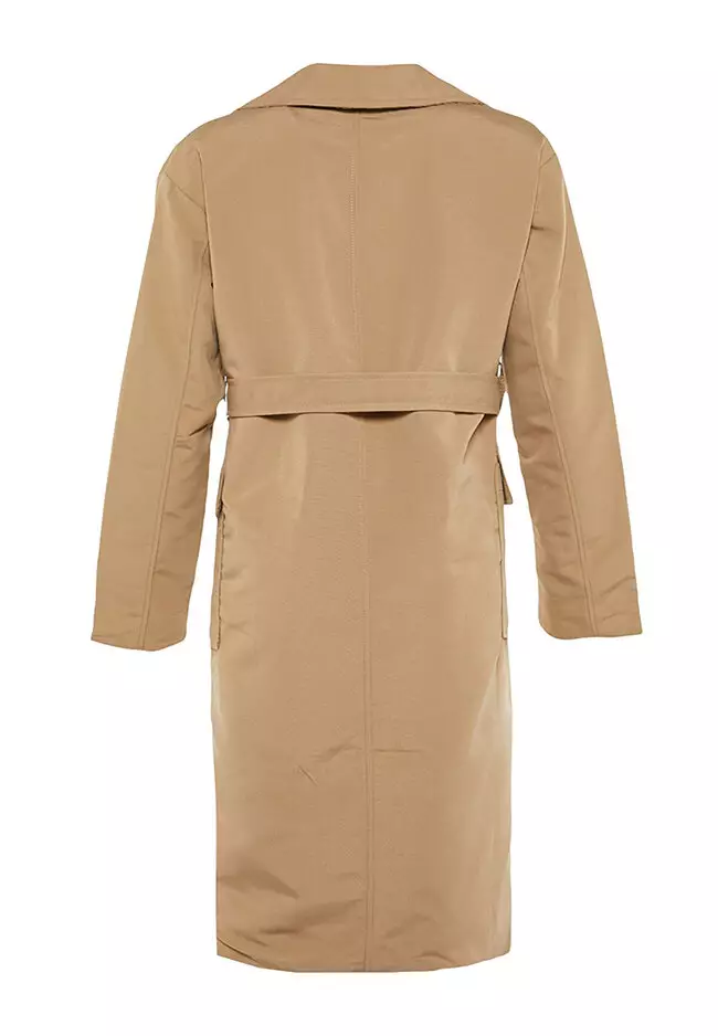 Belted Button Closure Trench Coat