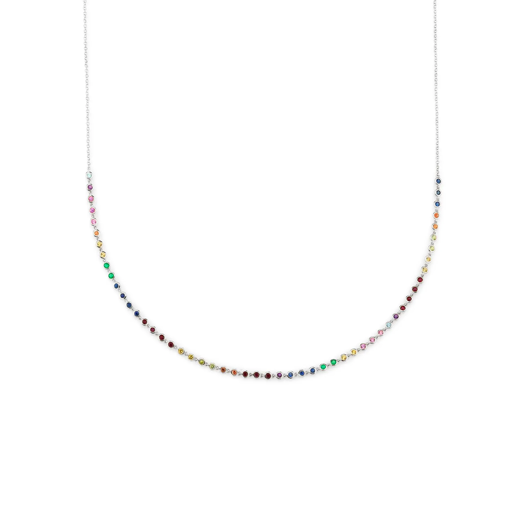 Bezel Link Necklace - Rainbow / 14k White Gold