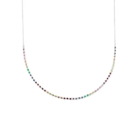 Bezel Link Necklace - Rainbow / 14k White Gold