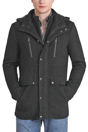 BGSD Men Adam Herringbone Wool Car Coat with Removable Bib