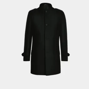 Black Funnel neck Coat with epaulettes