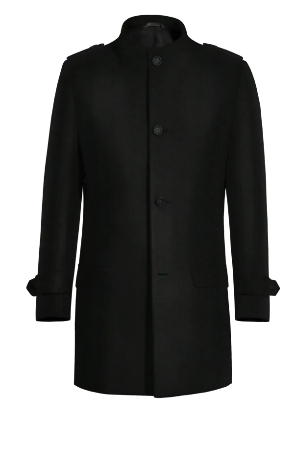 Black Funnel neck Coat with epaulettes