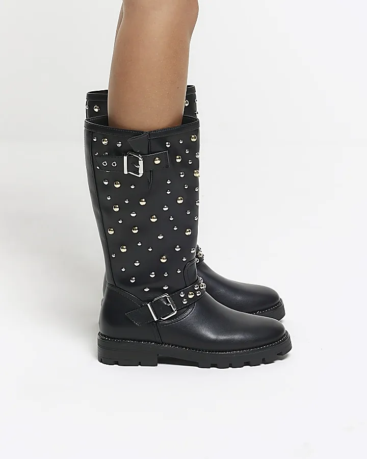 Black Studded Biker Boots