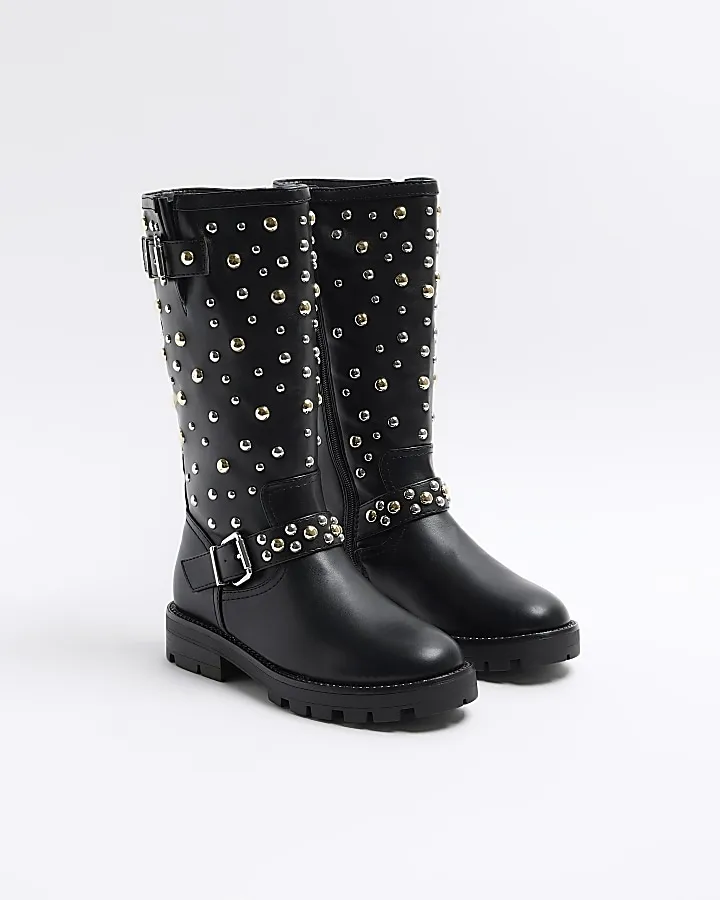 Black Studded Biker Boots