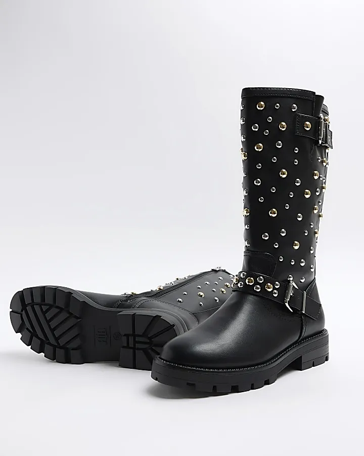 Black Studded Biker Boots