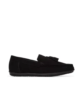 Black suede loafer with tassels