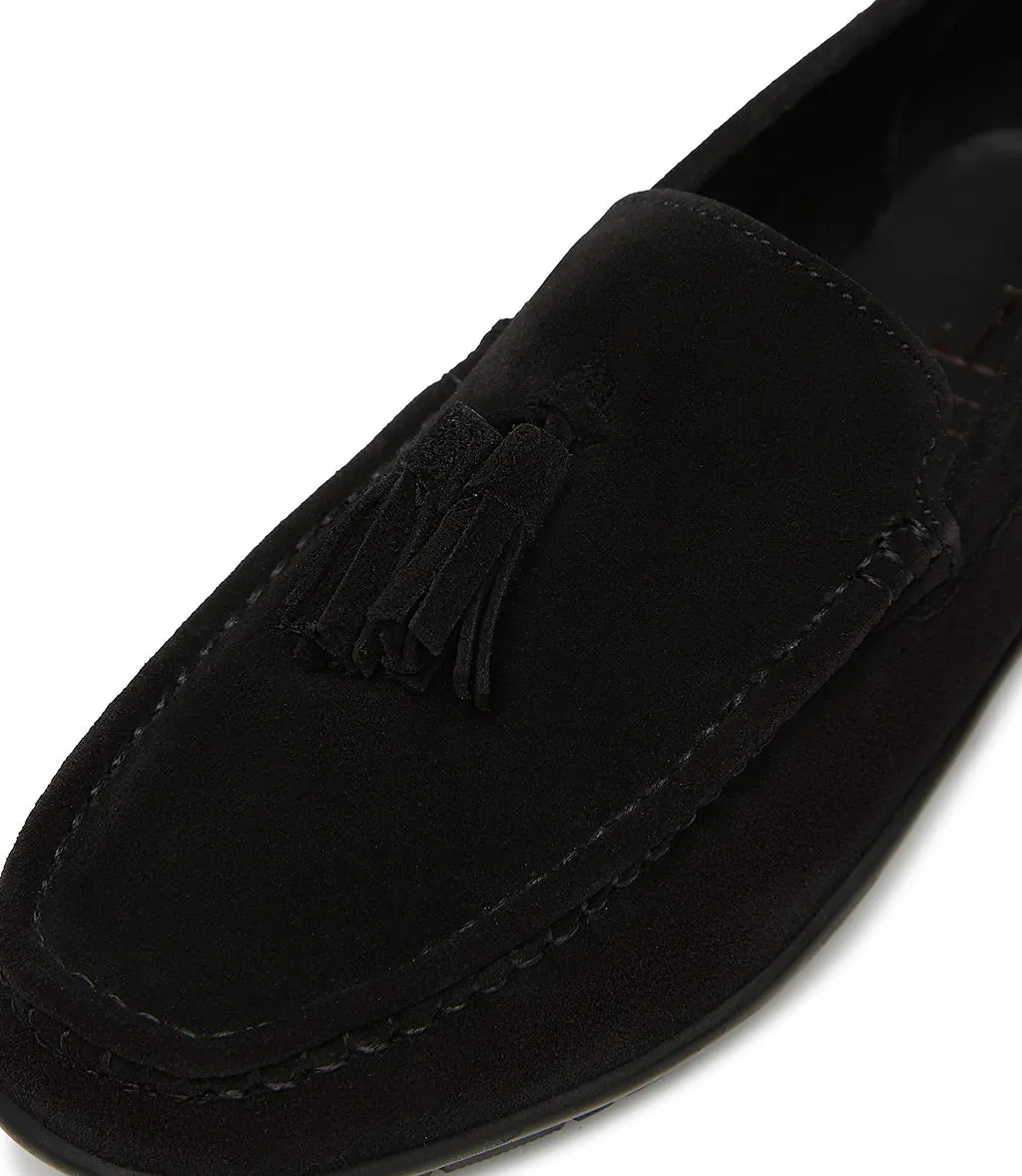 Black suede loafer with tassels