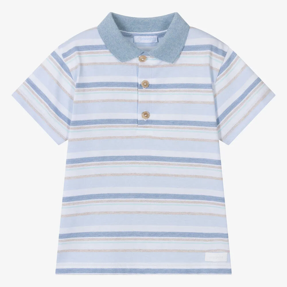 Boys Blue Striped Cotton Polo Shirt