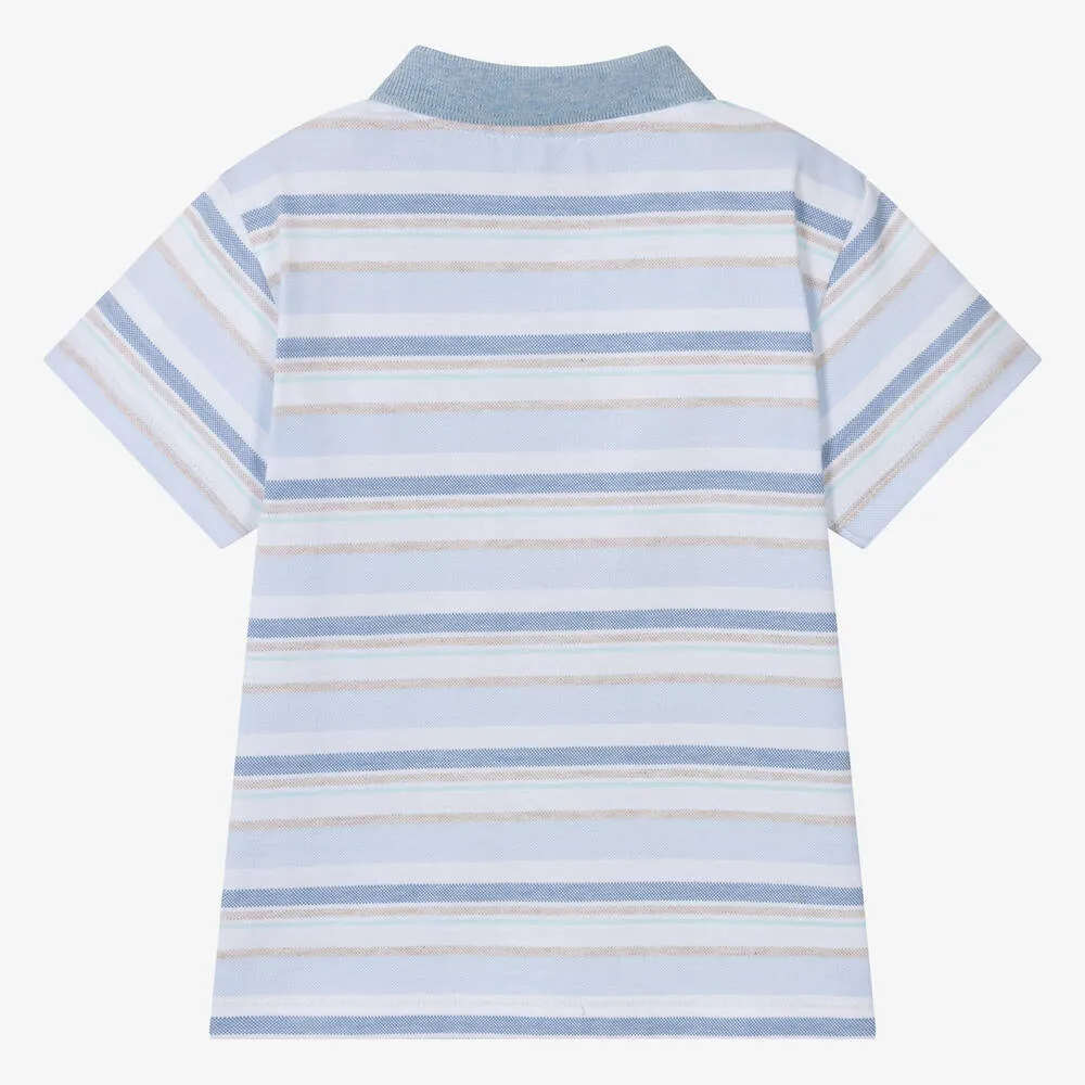 Boys Blue Striped Cotton Polo Shirt