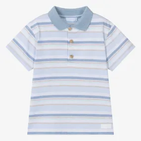 Boys Blue Striped Cotton Polo Shirt