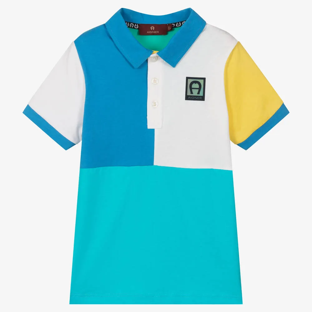 Boys Cotton Colourblock Polo Shirt