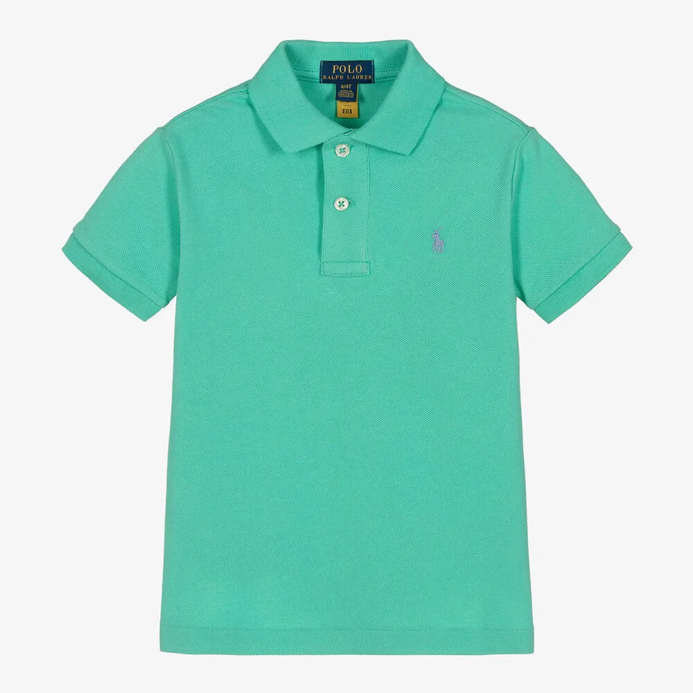 Boys Green Cotton Polo Shirt