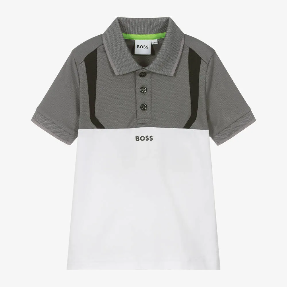 Boys Grey Colourblock Polo Shirt