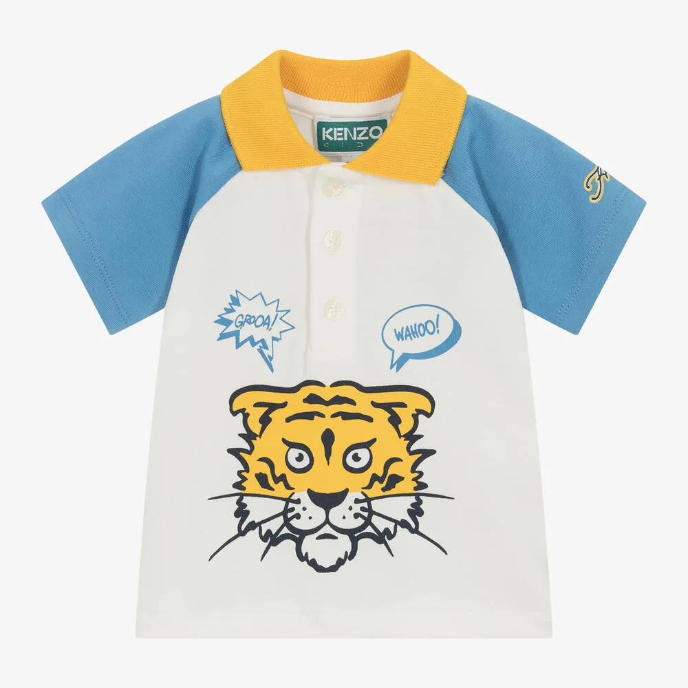 Boys Ivory Cotton Tiger Polo Shirt