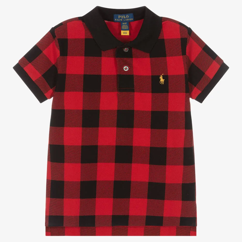 Boys Red Check Polo Shirt