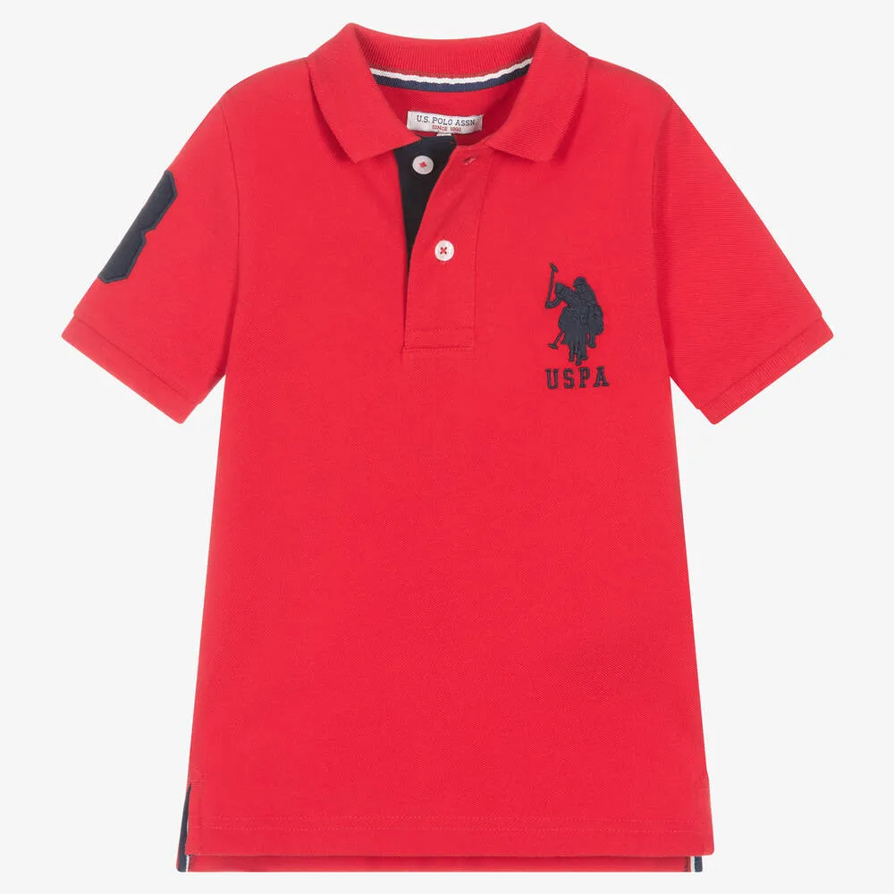 Boys Red Cotton Polo Shirt