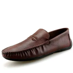 Brown cross pattern slip on shoe loafer