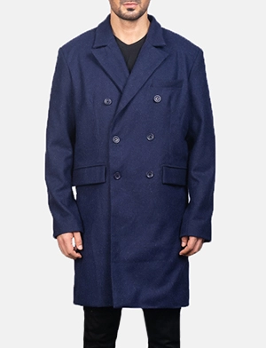 Claud Blue Wool Double Breasted Coat