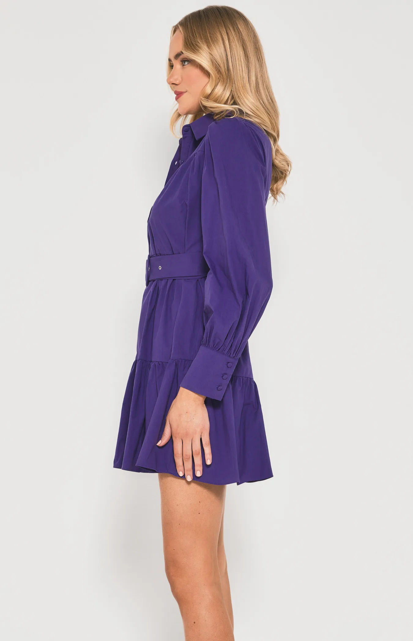 Cotton Tiered Shirt Dress with Circle Buckle Belt (SDR1384A)