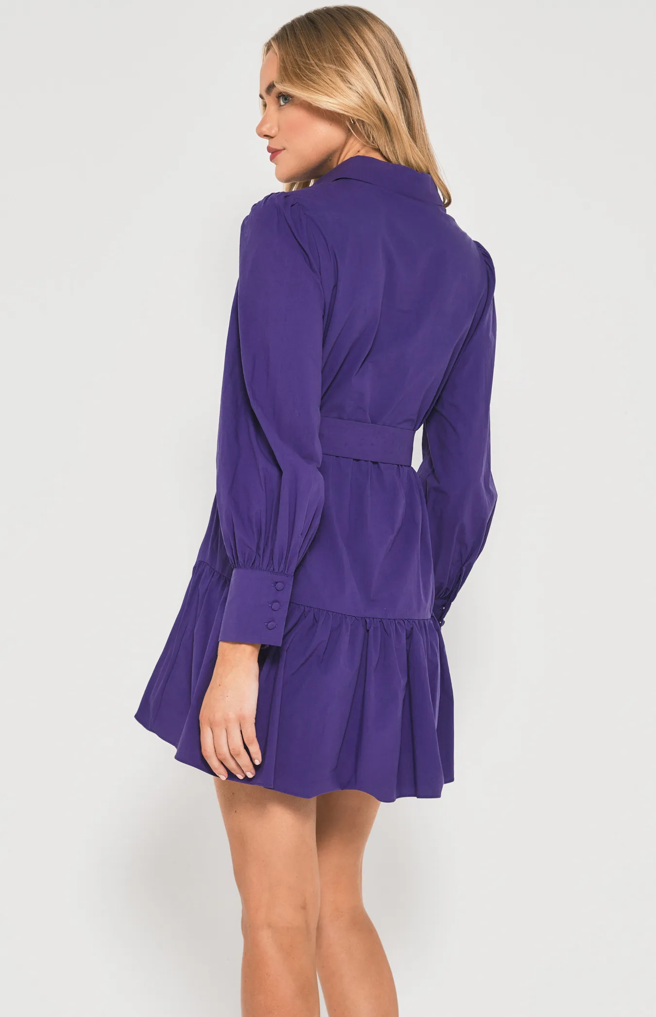 Cotton Tiered Shirt Dress with Circle Buckle Belt (SDR1384A)